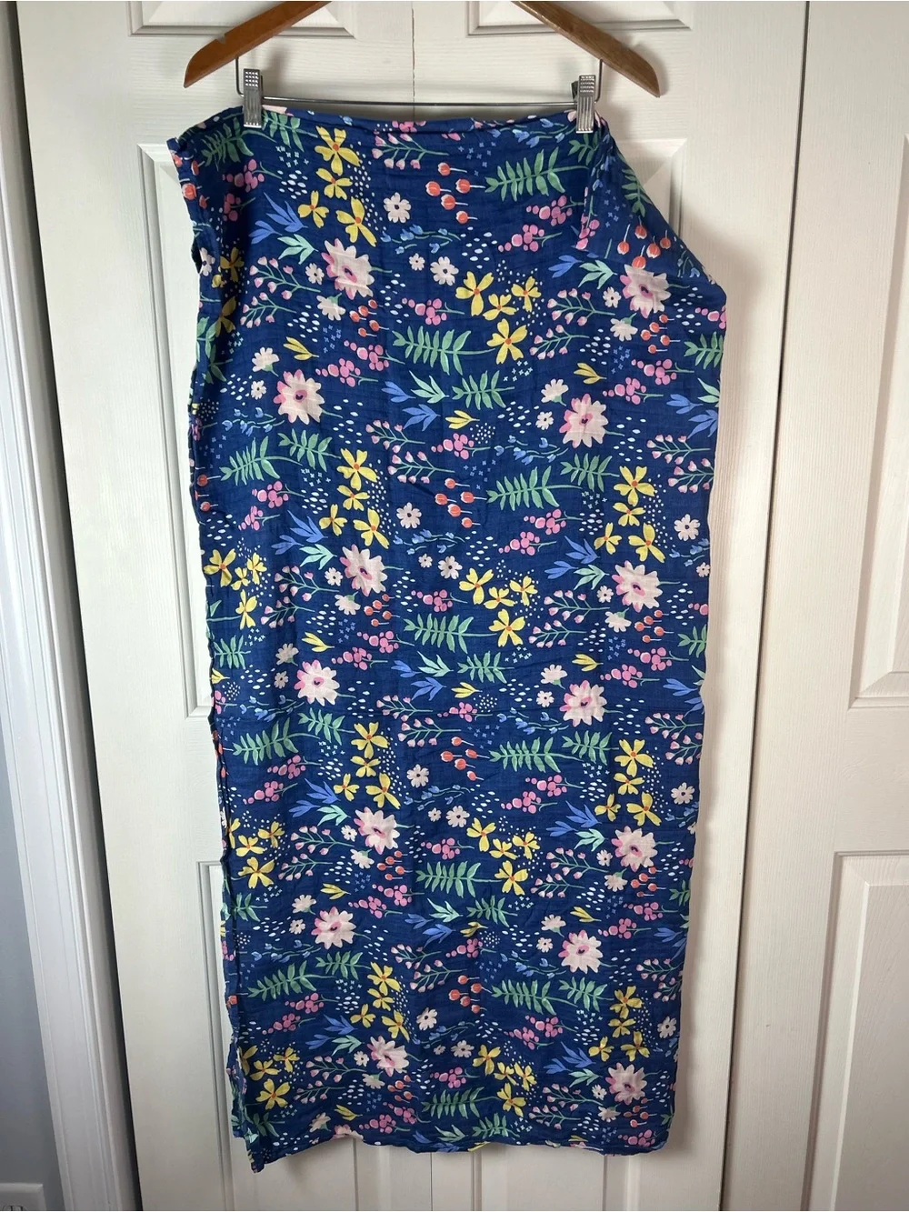Cloud Island Blue Floral Baby Swaddle Blanket Pink Green Yellow Wildflowers HTF
